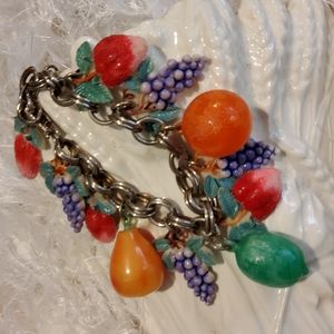 Vintage 1950's rare plastic fruit"s charm bracelet